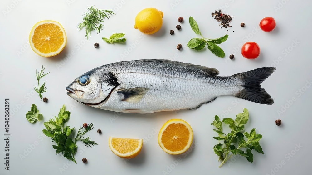 Fresh fish preparation with citrus herbs and spices culinary kitchen food photography bright setting close-up Fresh fish preparation with citrus herbs and spices culinary kitchen food photography bright setting close-up