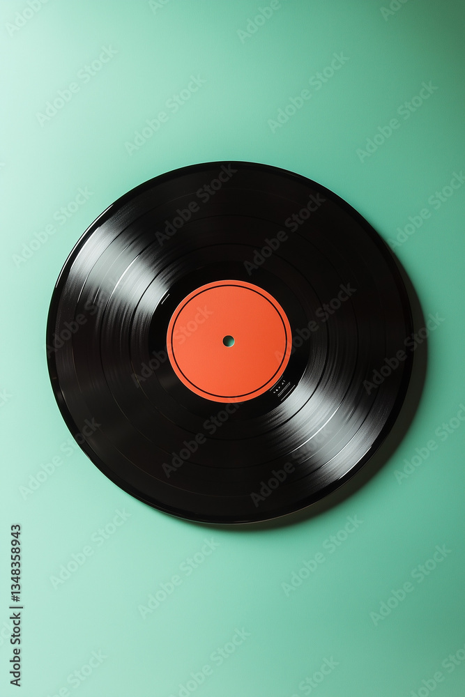 Obraz premium Classic black vinyl record isolated on a green backdrop