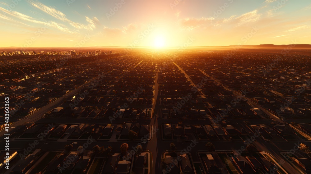 Fototapeta premium Breathtaking sunset over a sprawling suburban neighborhood.