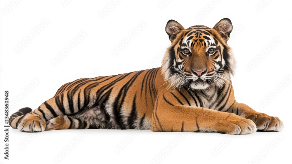 Obraz premium Majestic tiger lying gracefully wildlife sanctuary animal portrait natural habitat close-up wild beauty