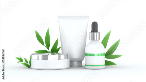 Wallpaper Mural Mockup of Skincare Products with Glowing Typography and Leaf Accents Torontodigital.ca