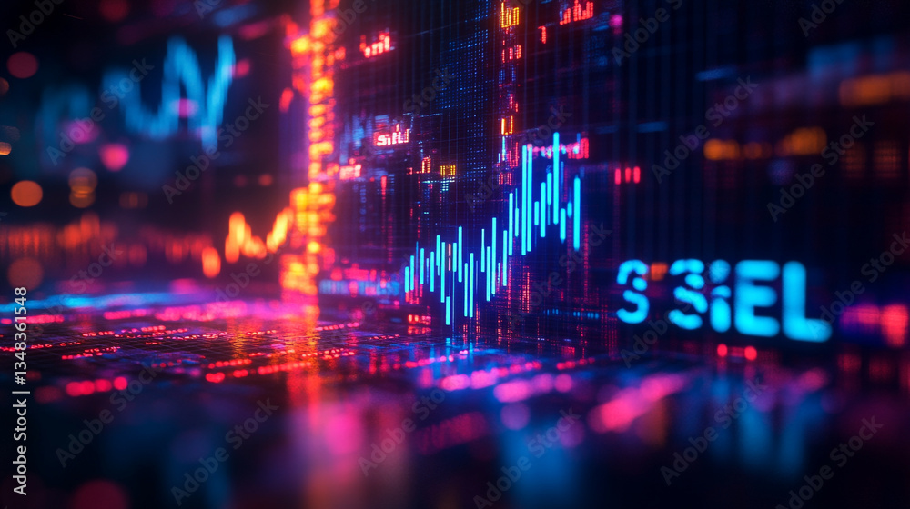 Fototapeta premium Market Graph Blue Vibrant Candles With And Holographic