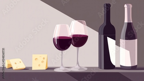 A Captivating Still Life of Wine and Cheese
