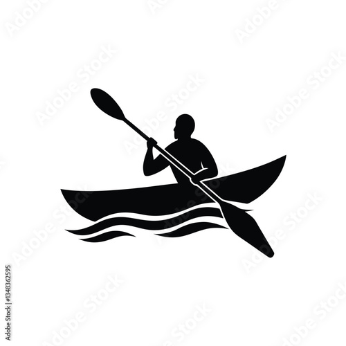 kayaking on the river silhouette vector