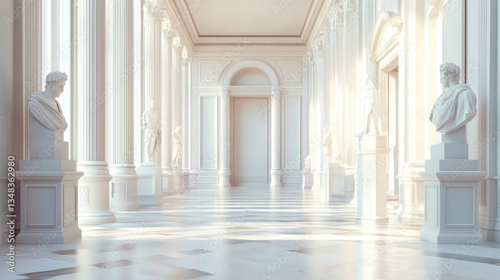 Fototapeta premium Bright Museum Hallway with Columns and Sculpture Busts for Cultural Inspiration