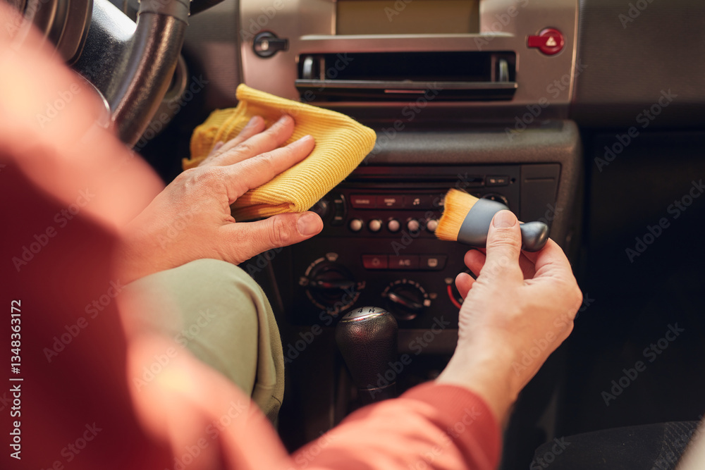 Cleaning ordinary dusty car interior and ventilation.