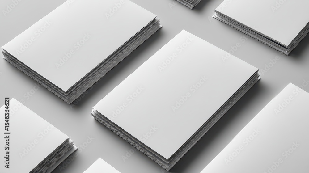 Stacks of blank sheets of paper are artistically arranged on a light backdrop, creating an organized and minimalistic visual effect that emphasizes simplicity Stacks of blank sheets of paper are artistically arranged on a light backdrop, creating an organized and minimalistic visual effect that emphasizes simplicity