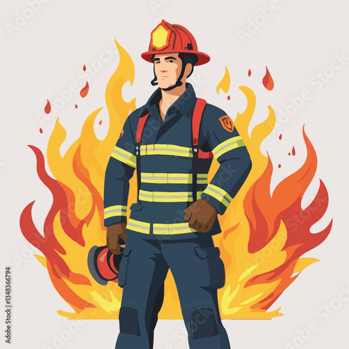 fireman, firefighter, safety, emergency, danger, man, rescue, fire, fighter, uniform, helmet, protection, background, service, red, equipment, hose, occupation, job, burn, person, work, male, hero, pr