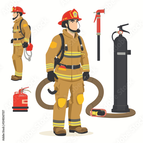 fireman, firefighter, safety, emergency, danger, man, rescue, fire, fighter, uniform, helmet, protection, background, service, red, equipment, hose, occupation, job, burn, person, work, male, hero, pr