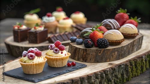 Assorted Desserts on Wooden Platters