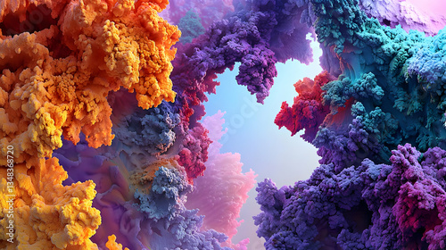 Abstract Pixelated Coral-Like Shapes In Vibrant Colors