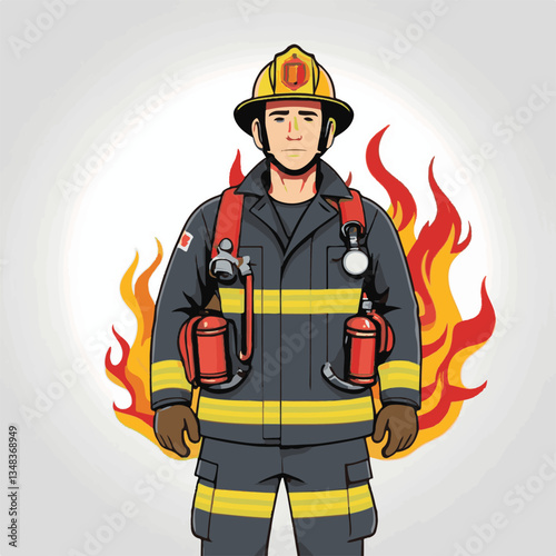 fireman, firefighter, safety, emergency, danger, man, rescue, fire, fighter, uniform, helmet, protection, background, service, red, equipment, hose, occupation, job, burn, person, work, male, hero, pr