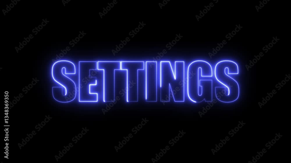 SETTINGS neon text loop animation on black background SETTINGS neon text loop animation on black background