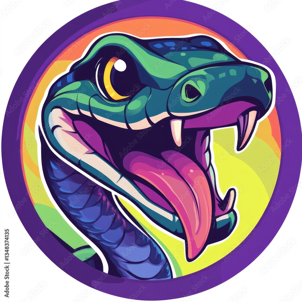 Obraz premium A stylized illustration of a snake with open mouth and fangs