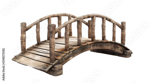 old wooden foot bridge isolated on transparent white background, clipping path