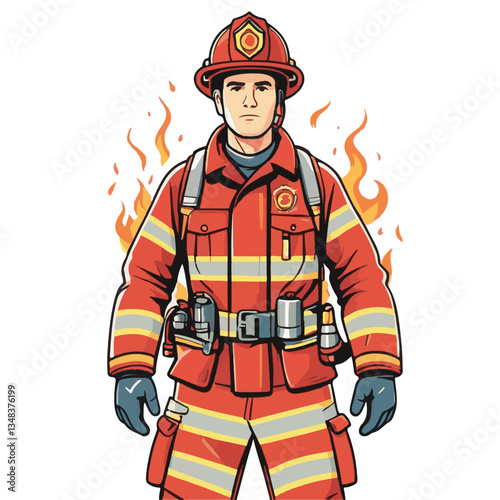 fireman, firefighter, safety, emergency, danger, man, rescue, fire, fighter, uniform, helmet, protection, background, service, red, equipment, hose, occupation, job, burn, person, work, male, hero, pr