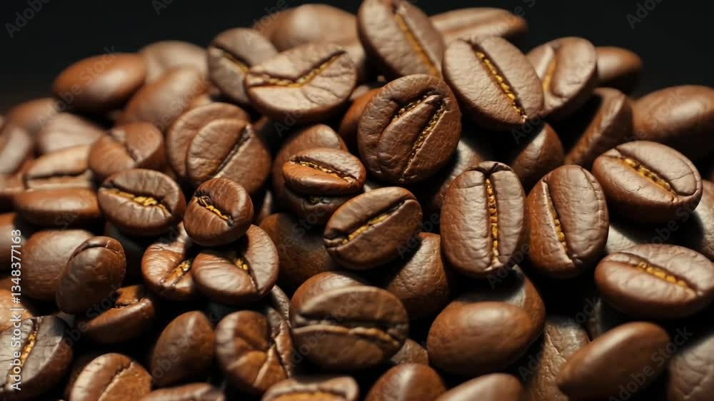 A pile of brown coffee beans, roasted A pile of brown coffee beans, roasted
