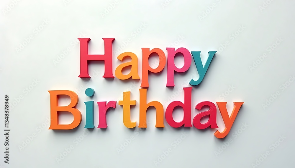 Colorful 3D letters celebrating a happy birthday party with festive symbols and words of celebration Colorful 3D letters celebrating a happy birthday party with festive symbols and words of celebration