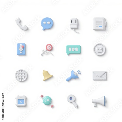 3D Icon Set: Communication, Notification, and Alert Elements. Vector Symbols for UI/UX Design, App Development, Graphic Design