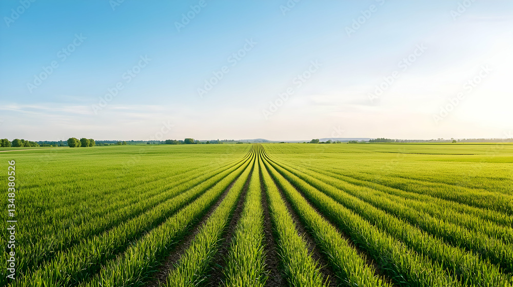 Aerial View Of Lush Green Agricultural Field Under Clear Blue Sky During Sunny Day Aerial View Of Lush Green Agricultural Field Under Clear Blue Sky During Sunny Day