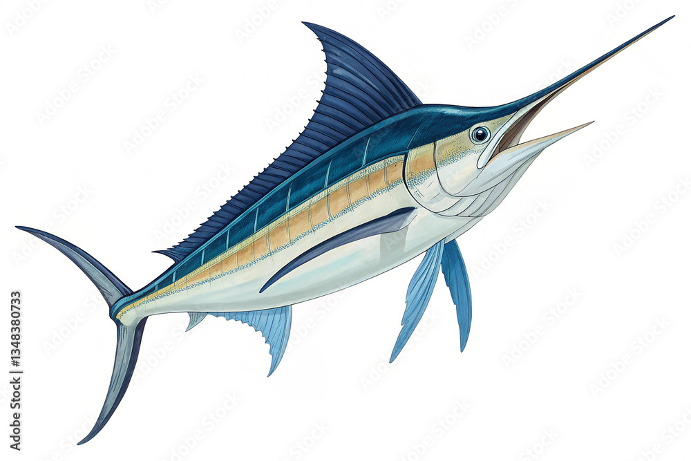Fototapeta premium Marlin. Illustration of fish, isolated on the white