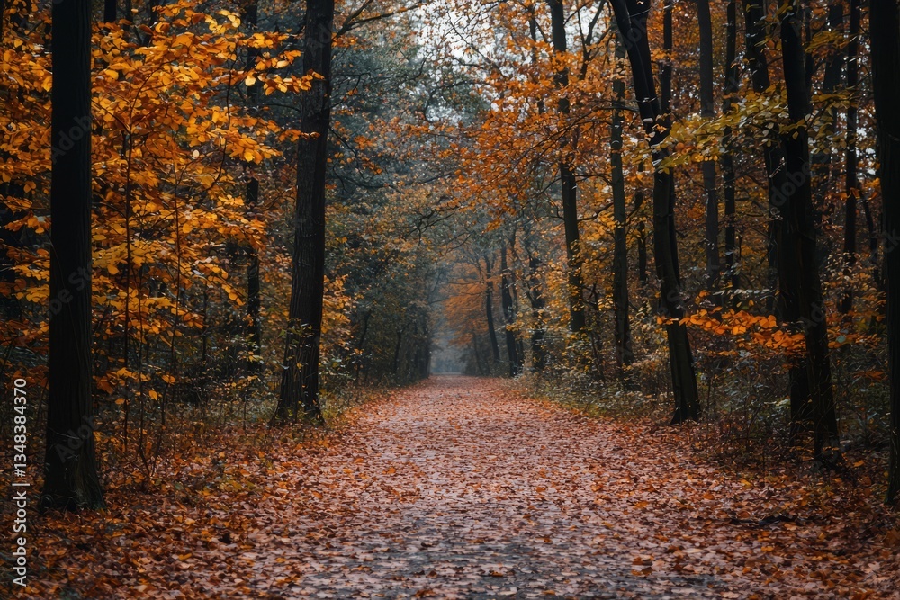 Obraz premium A quiet walk through an autumn forest, leaves crunching underfoot. The changing colors mirror the journey of growth and transformation