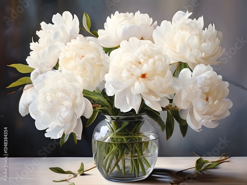 White peonies in vase