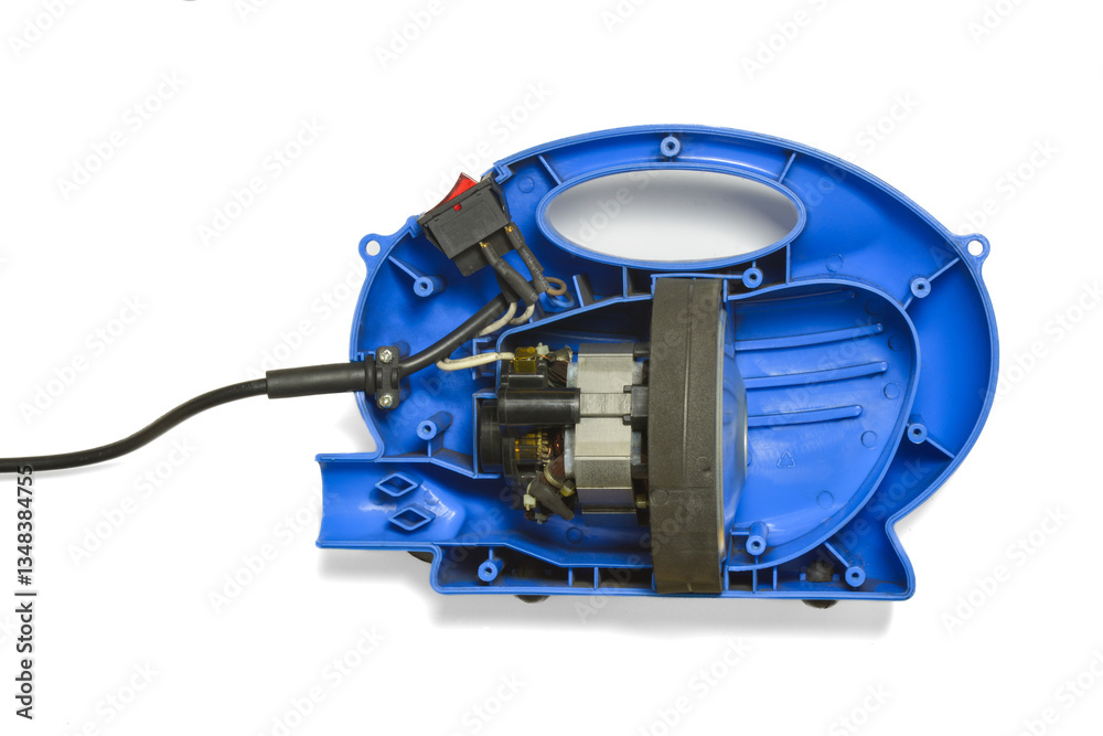 Disassembly of paint spray air pump showcasing internal components and wiring setup Disassembly of paint spray air pump showcasing internal components and wiring setup