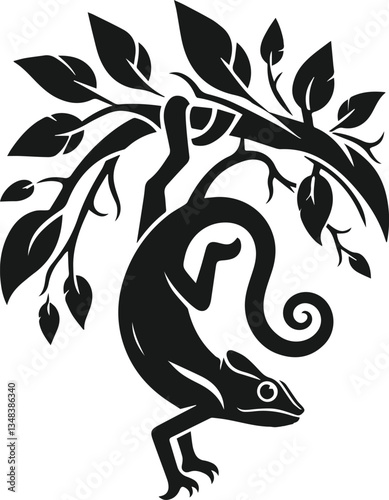 tree with chameleon hanging upside down