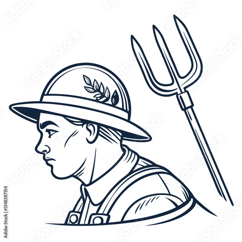 Farmer illustration, agriculture vector clipart for farming, rural branding, and sustainability themes