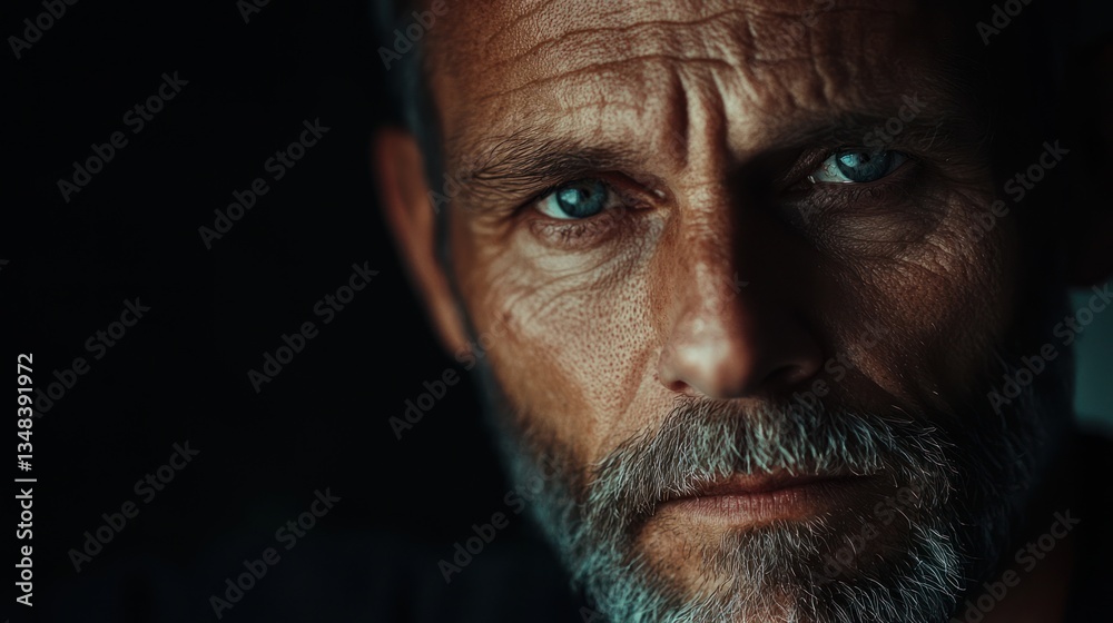 Intense Close-Up of a Mature Man with Deep Blue Eyes Intense Close-Up of a Mature Man with Deep Blue Eyes