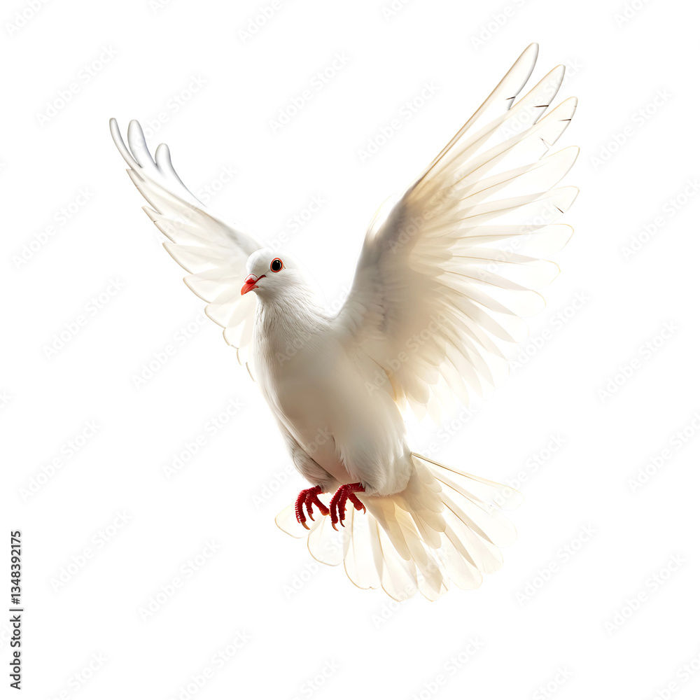 Fototapeta premium White Dove in Flight with Spread Wings on Transparent Background 