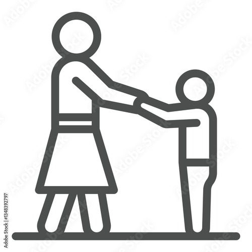 Mom and child holding hands together line icon, mother day concept. Vector graphics. Woman with kid sign on white background, outline style icon for mobile or web design.