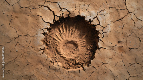 Circular Crater In Cracked Earth