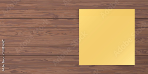 Blank syicky notes paper square shape stick on cut timber panels mocha mousse tone background graphic illustration.