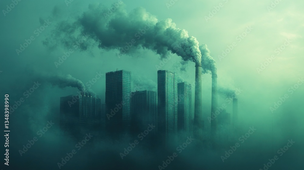 Obraz premium Smog-Shrouded Cityscape: An Eerie Industrial Scene