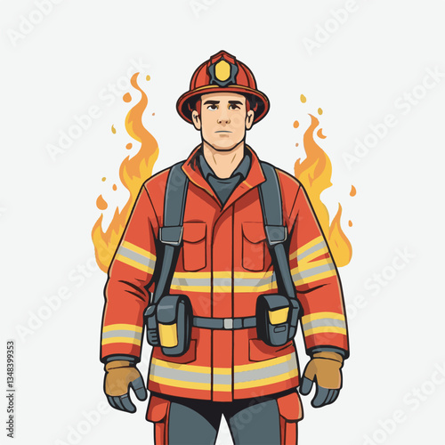 fireman, firefighter, safety, emergency, danger, man, rescue, fire, fighter, uniform, helmet, protection, background, service, red, equipment, hose, occupation, job, burn, person, work, male, hero, pr