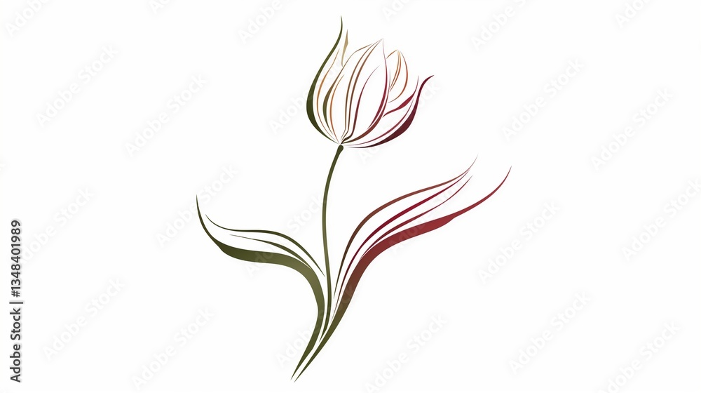 Obraz premium A classic floral emblem featuring a blooming tulip with an elegant stem, outlined on a white background.