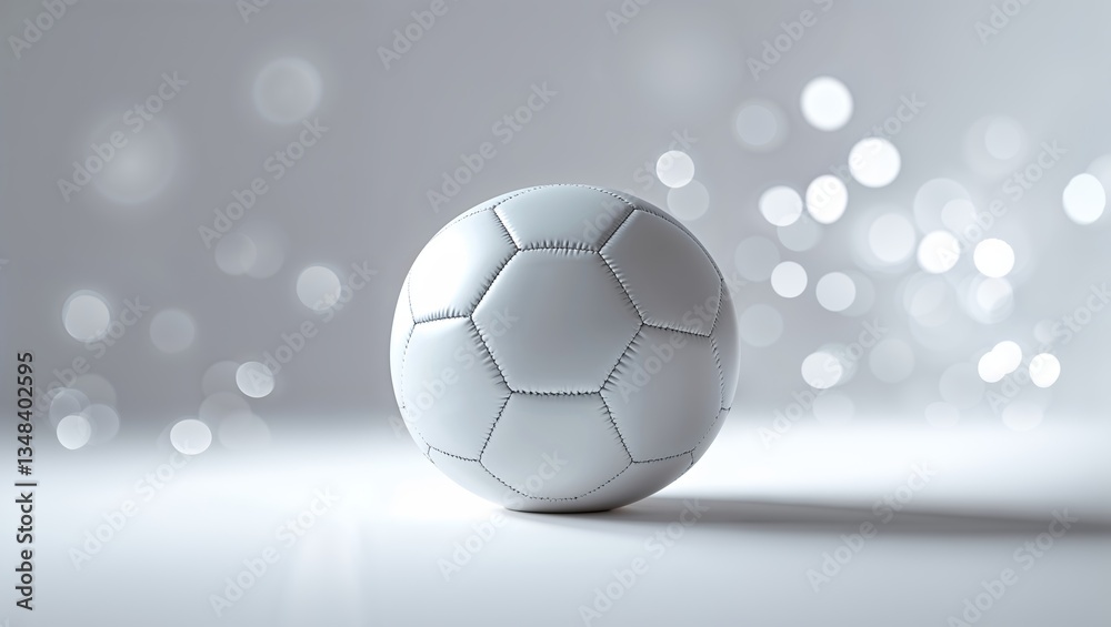 Obraz premium Soccer ball positioned on a minimalist surface with a soft focus background featuring bokeh lights
