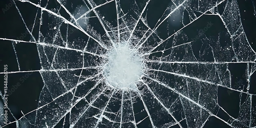 Fototapeta premium Sharp Cracked Glass Texture Showing Impact Fractures on Dark Surface