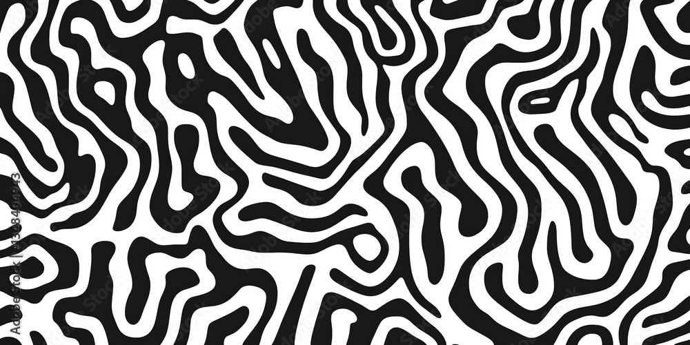 Abstract Zebra Pattern Vector Design with Black and White Wavy Stripes