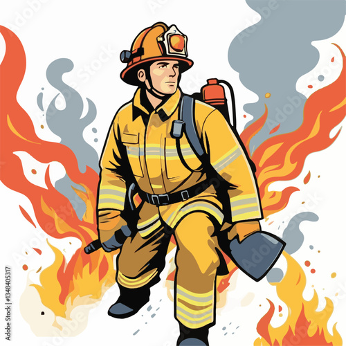 fireman, firefighter, safety, emergency, danger, man, rescue, fire, fighter, uniform, helmet, protection, background, service, red, equipment, hose, occupation, job, burn, person, work, male, hero, pr