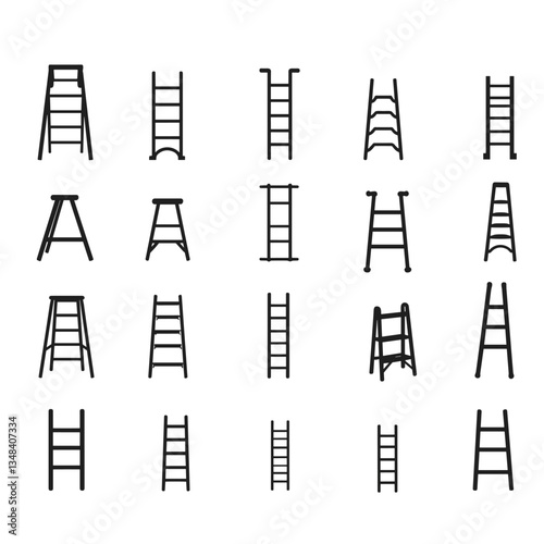 Collection of Various Ladder Designs: A vector illustration showcasing a diverse assortment of ladder styles, perfect for construction or DIY themed visuals.
