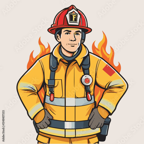 fireman, firefighter, safety, emergency, danger, man, rescue, fire, fighter, uniform, helmet, protection, background, service, red, equipment, hose, occupation, job, burn, person, work, male, hero, pr