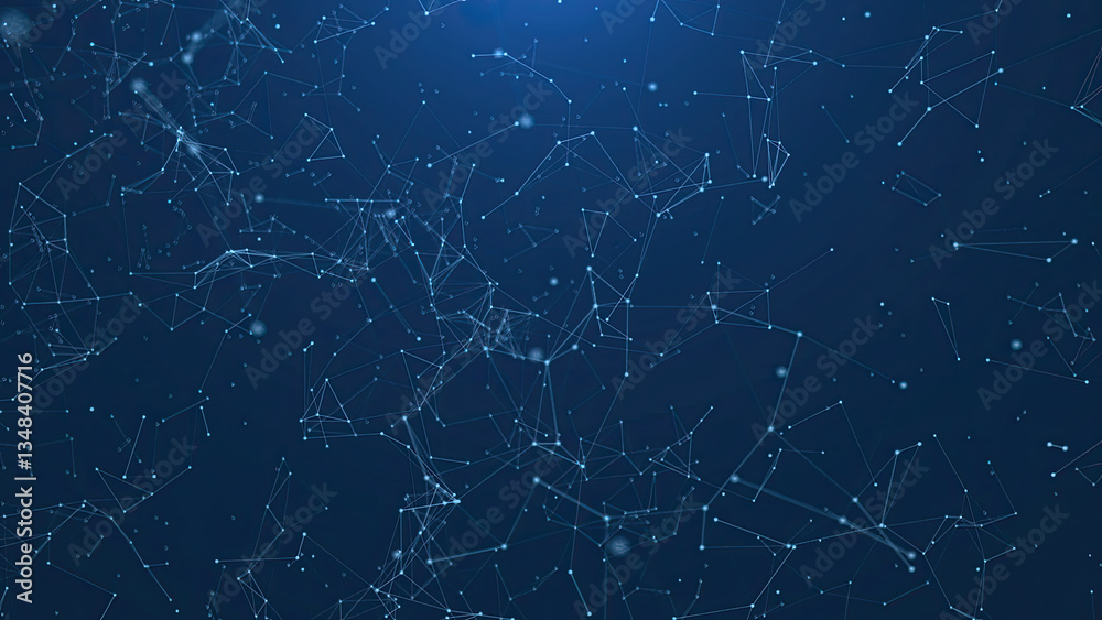 Internet of things connection science effect. Blue digital network plexus blockchain technology connecting dot network web abstract on black background