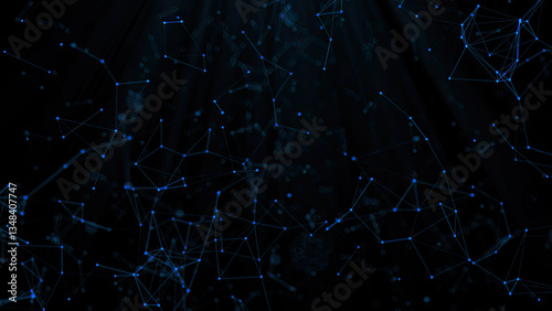 Obraz na płótnie Internet of things connection science effect. Blue digital network plexus blockchain technology connecting dot network web abstract on black background w salonie