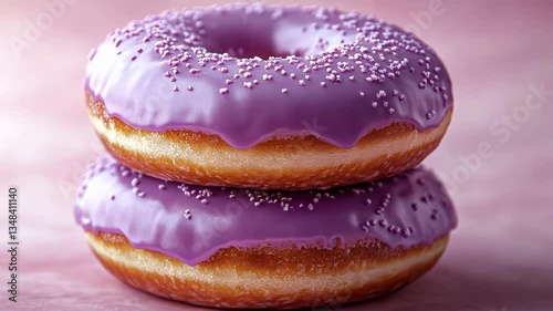 Wallpaper Mural Two stacked purple donuts with sprinkles on a soft pink background. Torontodigital.ca