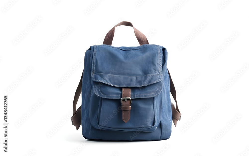 Fototapeta premium A blue backpack with two straps and a leather handle, designed for comfort and style. 
