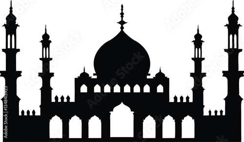 mosque silhouette vector, black silhouette mosque vector illustration 
