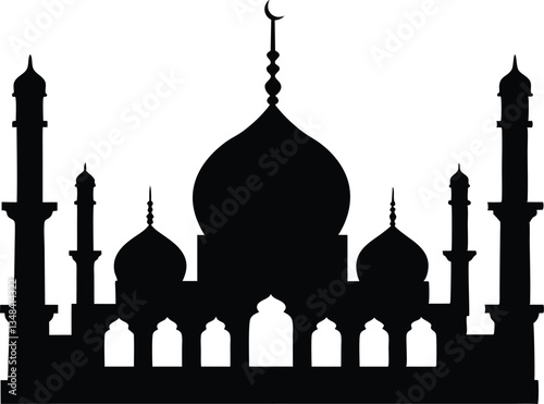 mosque silhouette vector, black silhouette mosque vector illustration 